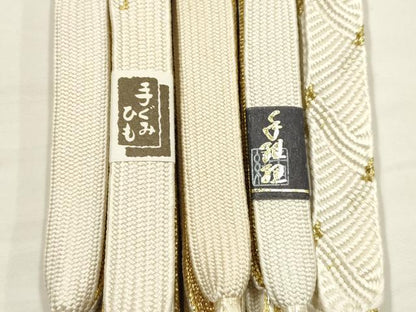 平和屋着物●和装小物　上質な帯締め5本セット　礼装用　高麗組　金糸　亀房付き　正絹　逸品　未使用　AABF9891ay