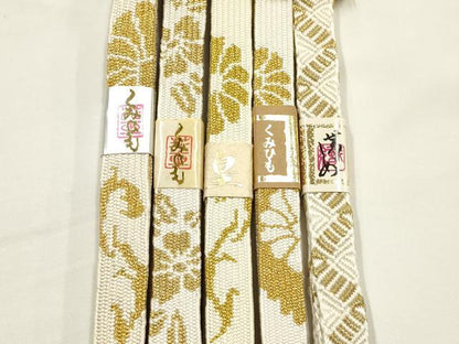 平和屋着物●和装小物　上質な帯締め5本セット　礼装用　高麗組　金糸　亀房付き　正絹　逸品　未使用　AABF9893ay