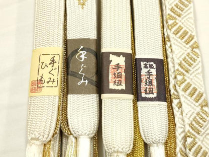 平和屋着物●和装小物　上質な帯締め5本セット　礼装用　高麗組　金糸　亀房付き　正絹　逸品　未使用　AABF9893ay
