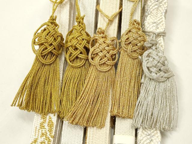 平和屋着物●和装小物　上質な帯締め5本セット　礼装用　高麗組　金銀糸　亀房付き　正絹　逸品　未使用　AABF9894ay