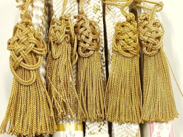 平和屋着物●和装小物　上質な帯締め5本セット　礼装用　高麗組　笹浪組　金糸　亀房付き　正絹　逸品　未使用　AABF9895ay
