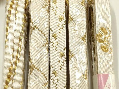 平和屋着物●和装小物　上質な帯締め5本セット　礼装用　高麗組　笹浪組　金糸　亀房付き　正絹　逸品　未使用　AABF9895ay