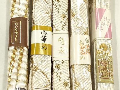 平和屋着物●和装小物　上質な帯締め5本セット　礼装用　高麗組　笹浪組　金糸　亀房付き　正絹　逸品　未使用　AABF9895ay