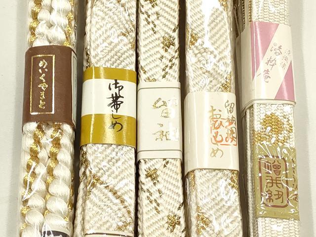 平和屋着物●和装小物　上質な帯締め5本セット　礼装用　高麗組　笹浪組　金糸　亀房付き　正絹　逸品　未使用　AABF9895ay