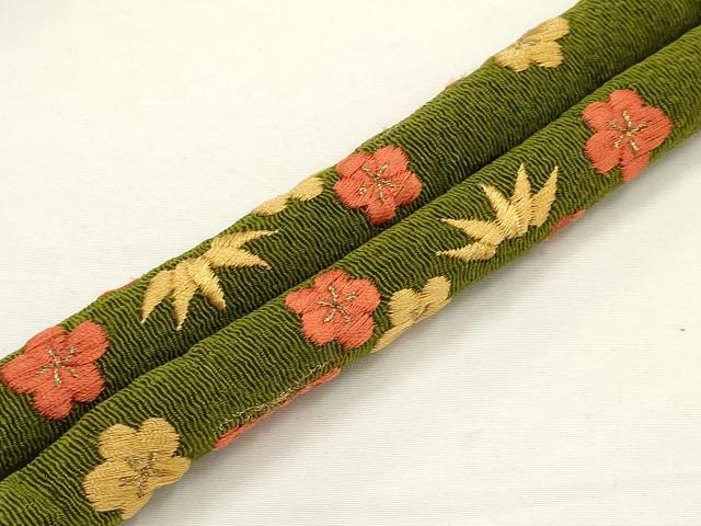 平和屋着物●和装小物　上質な帯締め3本セット　丸ぐけ　刺繍　松竹梅　花柄　金糸　撚り房　逸品　AABF9898ay