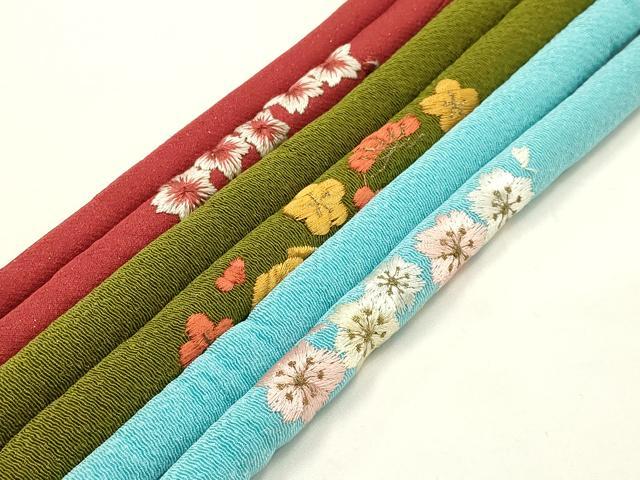 平和屋着物●和装小物　上質な帯締め3本セット　丸ぐけ　刺繍　松竹梅　花柄　金糸　撚り房　逸品　AABF9899ay
