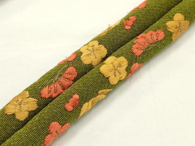 平和屋着物●和装小物　上質な帯締め3本セット　丸ぐけ　刺繍　松竹梅　花柄　金糸　撚り房　逸品　AABF9899ay