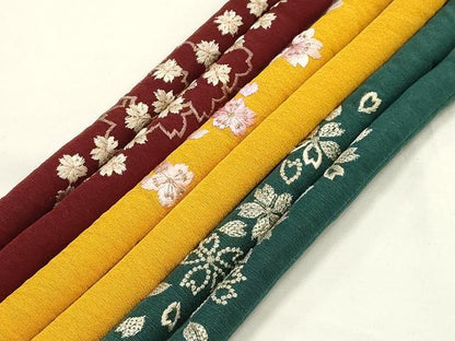 平和屋着物●和装小物　上質な帯締め3本セット　丸ぐけ　刺繍　花柄　桜　金糸　撚り房　逸品　AABF9908ay