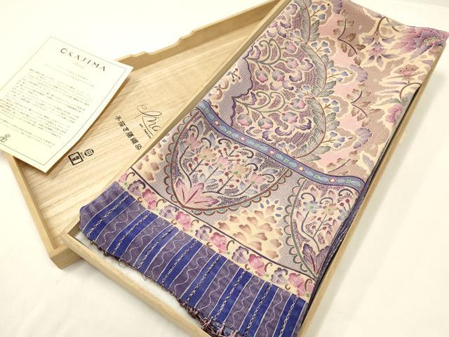 平和屋着物●岡重謹製　OKAJIMA　和装小物　手描き臈纈染布　ショール　ストール　防寒　ファッション小物　大判　逸品　AABF9929ay