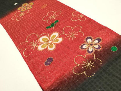 平和屋本店●和装小物 振袖用帯締め・帯揚げセット 舞花文 暈し染め 金彩 金通し地 小田巻 撚り房 逸品 未使用品あり AABF9933ay