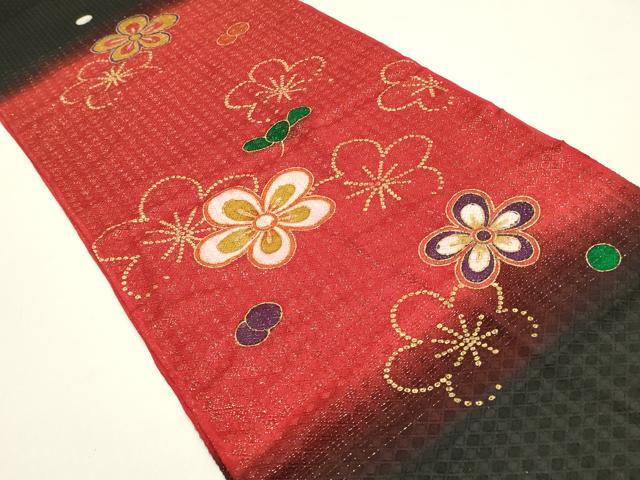 平和屋本店●和装小物 振袖用帯締め・帯揚げセット 舞花文 暈し染め 金彩 金通し地 小田巻 撚り房 逸品 未使用品あり AABF9933ay