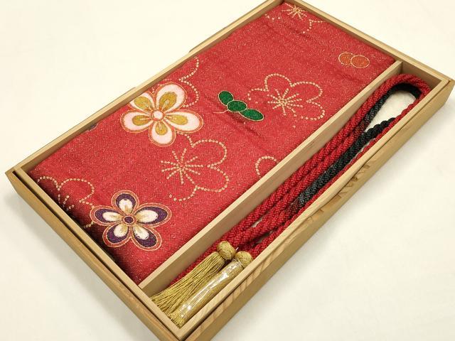 平和屋本店●和装小物 振袖用帯締め・帯揚げセット 舞花文 暈し染め 金彩 金通し地 小田巻 撚り房 逸品 未使用品あり AABF9933ay