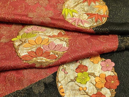 平和屋本店●和装小物　帯締め・帯揚げセット　振袖用　刺繍　花丸文　金銀糸　金通し地　正絹　逸品　未使用品あり　AABF9934ay