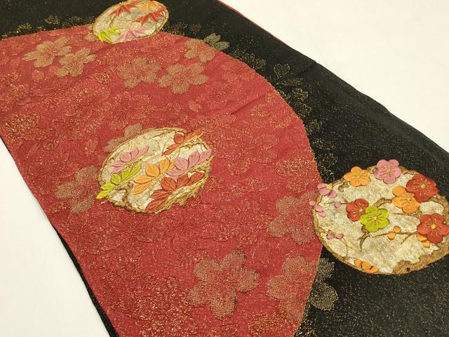 平和屋本店●和装小物　帯締め・帯揚げセット　振袖用　刺繍　花丸文　金銀糸　金通し地　正絹　逸品　未使用品あり　AABF9934ay