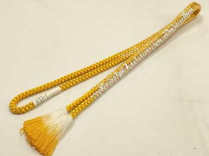平和屋本店●和装小物　振袖用帯締め・帯揚げセット　総絞り　舞花文　暈し　金糸　撚り房　正絹　逸品　未使用　AABF9936ay