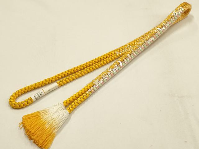 平和屋本店●和装小物　振袖用帯締め・帯揚げセット　総絞り　舞花文　暈し　金糸　撚り房　正絹　逸品　未使用　AABF9936ay