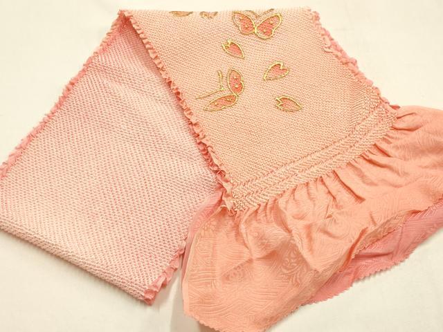 平和屋本店●和装小物 振袖用帯締め・帯揚げセット 総絞り 舞蝶花文 暈し染め 金糸 金彩 撚り房 逸品 未使用 AABF9937ay