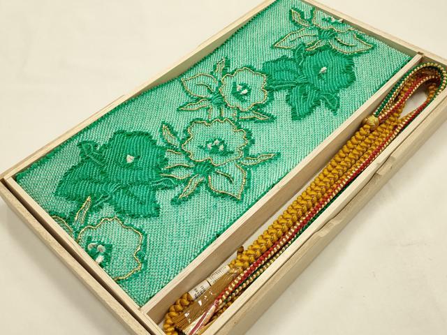 平和屋本店●和装小物 振袖用帯締め・帯揚げセット 総絞り 花柄 金糸 金彩 小田巻 撚り房 逸品 未使用品あり AABF9939ay
