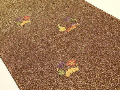 平和屋本店●和装小物　帯締め・帯揚げセット　刺繍　松竹梅丸文　金糸　金通し地　リバーシブル　逸品　未使用　AABF9948ay