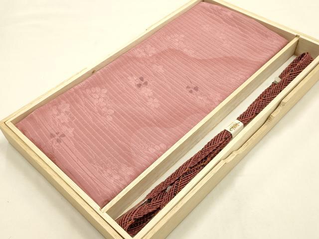 平和屋本店＊夏物 和装小物 帯締め・帯揚げセット 平組 レース組 舞花文 正絹 逸品 未使用 AABF9951ay