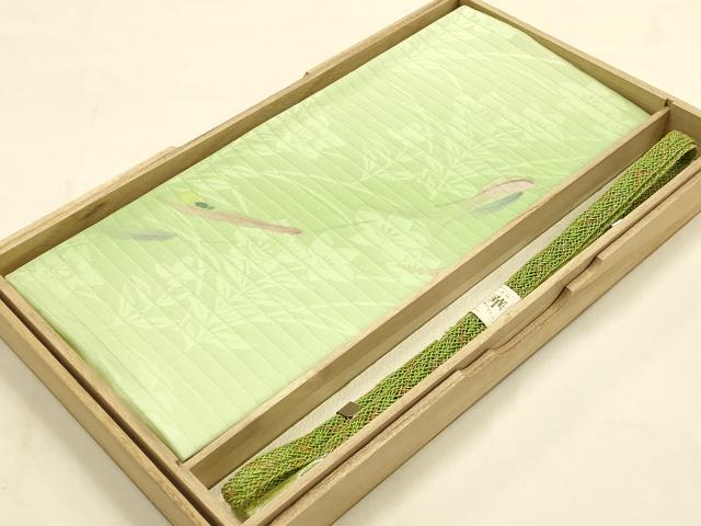 平和屋本店＊夏物 和装小物 帯締め・帯揚げセット 平組 レース組 枝葉文 暈し染め 金糸 逸品 未使用 AABF9952ay