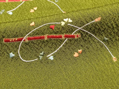 平和屋着物●和装小物　帯締め・帯揚げセット　高麗組 綾出し　刺繍　花楽器文　笛　暈し　金糸　逸品　未使用品あり　AABF9954ay