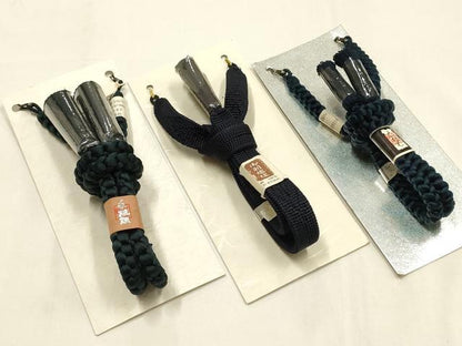 平和屋着物●男性　和装小物　羽織紐3点　平組　丸組　紺色・青色系　切り房　小田急百貨店・松坂屋扱い　正絹　逸品　未使用　AABF9962ay