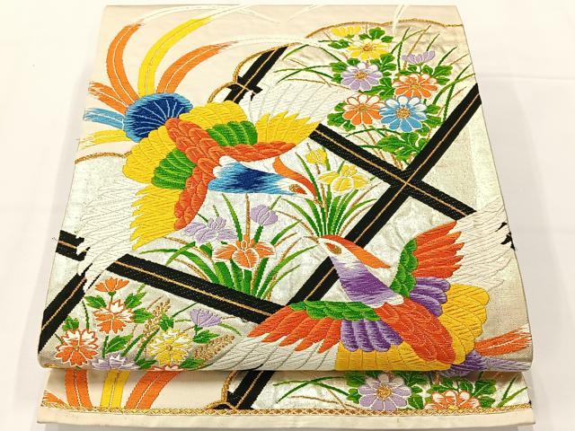 平和屋着物◎六通柄袋帯　唐織　花鳥文　金銀糸　正絹　逸品　AABG0005uk