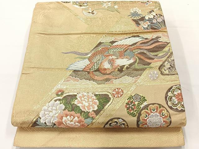 平和屋着物◎六通柄袋帯 唐織 二条城瑞雲間天井絵 金糸 正絹 逸品 AABG0011uk