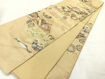 平和屋着物◎六通柄袋帯 唐織 二条城瑞雲間天井絵 金糸 正絹 逸品 AABG0011uk
