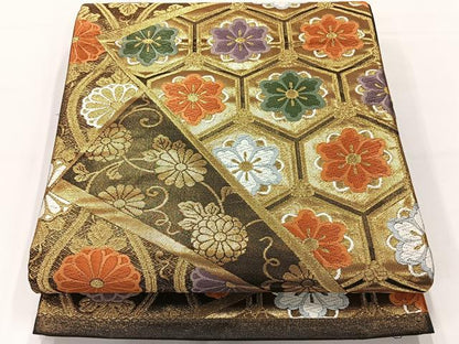 平和屋着物◎六通柄袋帯 唐織 吉祥花文 金糸 正絹 逸品 AABG0014uk