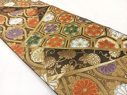 平和屋着物◎六通柄袋帯 唐織 吉祥花文 金糸 正絹 逸品 AABG0014uk