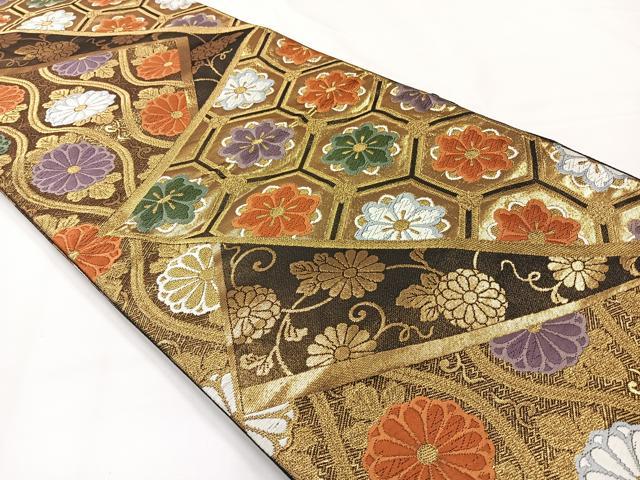 平和屋着物◎六通柄袋帯 唐織 吉祥花文 金糸 正絹 逸品 AABG0014uk