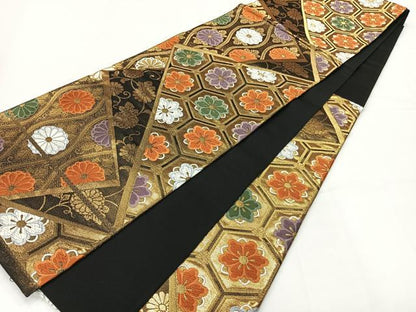 平和屋着物◎六通柄袋帯 唐織 吉祥花文 金糸 正絹 逸品 AABG0014uk
