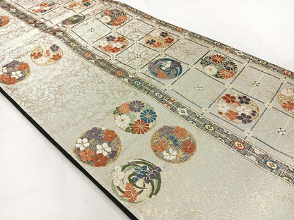 平和屋着物◎六通柄袋帯 唐織 花丸文 金銀糸 正絹 逸品 AABG0016uk