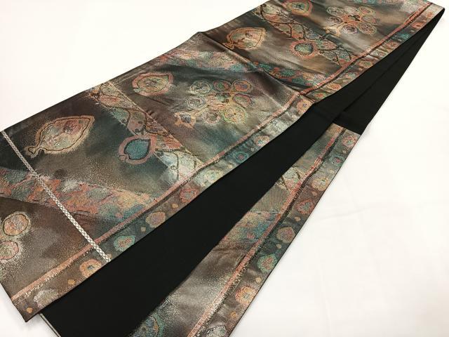 平和屋着物◎六通柄袋帯 草花文 引箔 正絹 逸品 AABG0020uk