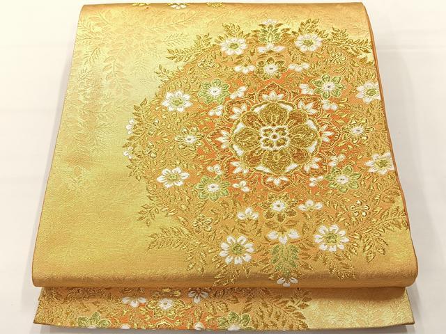 平和屋着物◎六通柄袋帯 唐織 宝相華 金糸 正絹 逸品 AABG0033uk