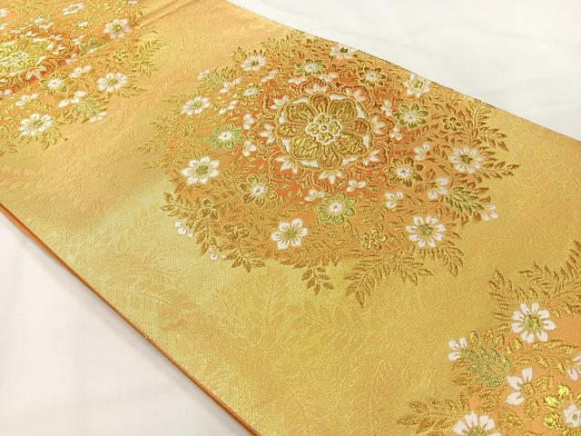 平和屋着物◎六通柄袋帯 唐織 宝相華 金糸 正絹 逸品 AABG0033uk