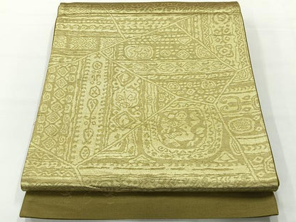 平和屋着物◎六通柄袋帯　壁画文様　金糸　正絹　逸品　AABG0036uk
