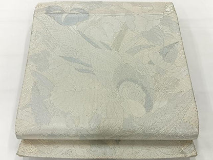 平和屋着物◎佐賀錦 六通柄袋帯 花鳥文 銀糸 正絹 逸品 AABG0037uk