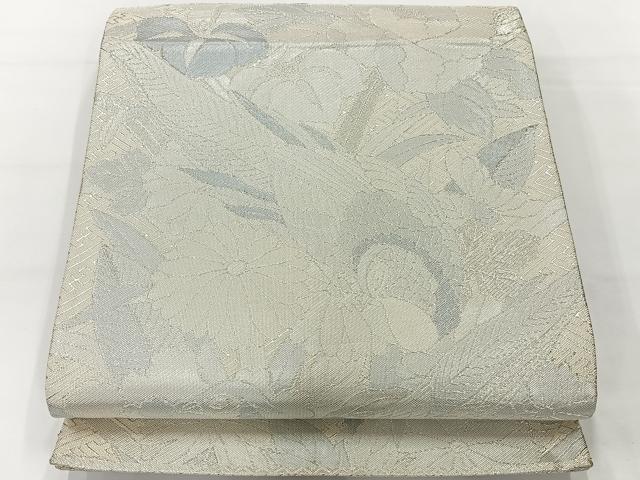 平和屋着物◎佐賀錦 六通柄袋帯 花鳥文 銀糸 正絹 逸品 AABG0037uk