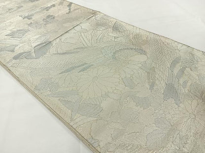 平和屋着物◎佐賀錦 六通柄袋帯 花鳥文 銀糸 正絹 逸品 AABG0037uk