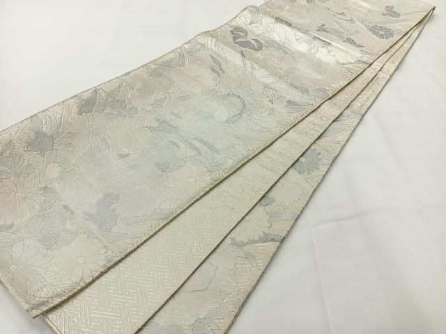 平和屋着物◎佐賀錦 六通柄袋帯 花鳥文 銀糸 正絹 逸品 AABG0037uk