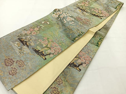平和屋着物◎六通柄袋帯　唐織　地紙花鳥文　金糸　引箔　正絹　逸品　AABG0041uk