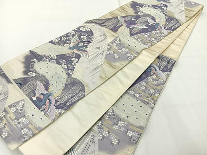 平和屋着物◎六通柄袋帯 唐織 能衣遠山文 金銀糸 正絹 逸品 AABG0048uk