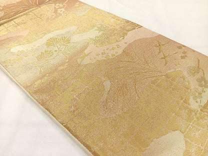 平和屋着物◎六通柄袋帯　道長花文　金糸　正絹　逸品　AABG0051uk