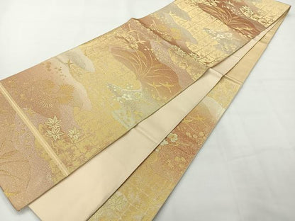 平和屋着物◎六通柄袋帯　道長花文　金糸　正絹　逸品　AABG0051uk