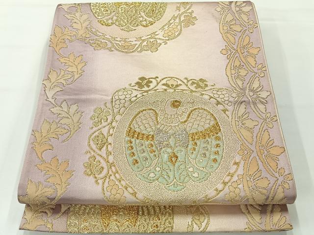 平和屋着物◎六通柄袋帯 花鳥文 金銀糸 正絹 逸品 AABG0057uk