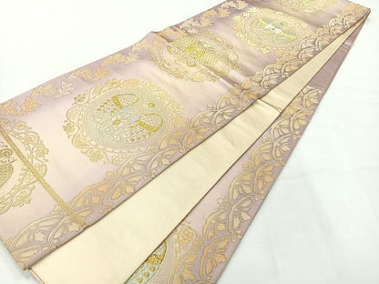 平和屋着物◎六通柄袋帯 花鳥文 金銀糸 正絹 逸品 AABG0057uk