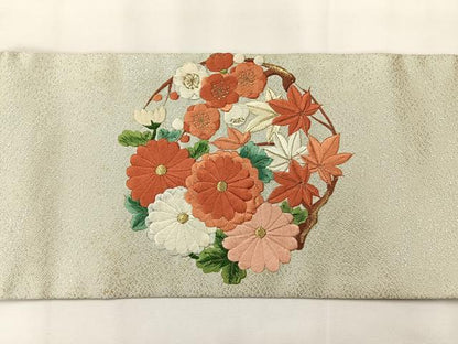 平和屋着物◎九寸名古屋帯 総刺繍 花丸文 金銀糸 正絹 逸品 AABG0059uk